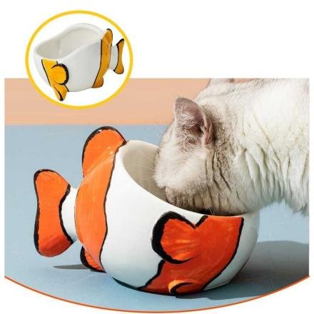 Plato de Ceramica en Forma de Pez para Gatos