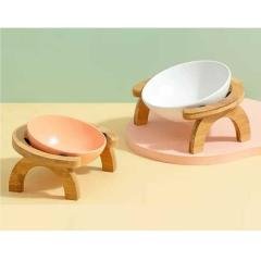 Plato de Ceramica para Gatos Base de Madera